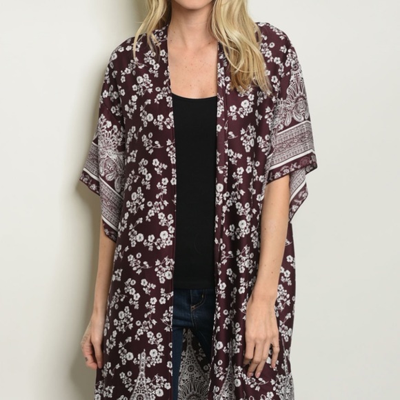 CLEARANCE ‼️⚡️WINE WHITE FLORAL ⚡️- Kimono - Picture 2 of 3